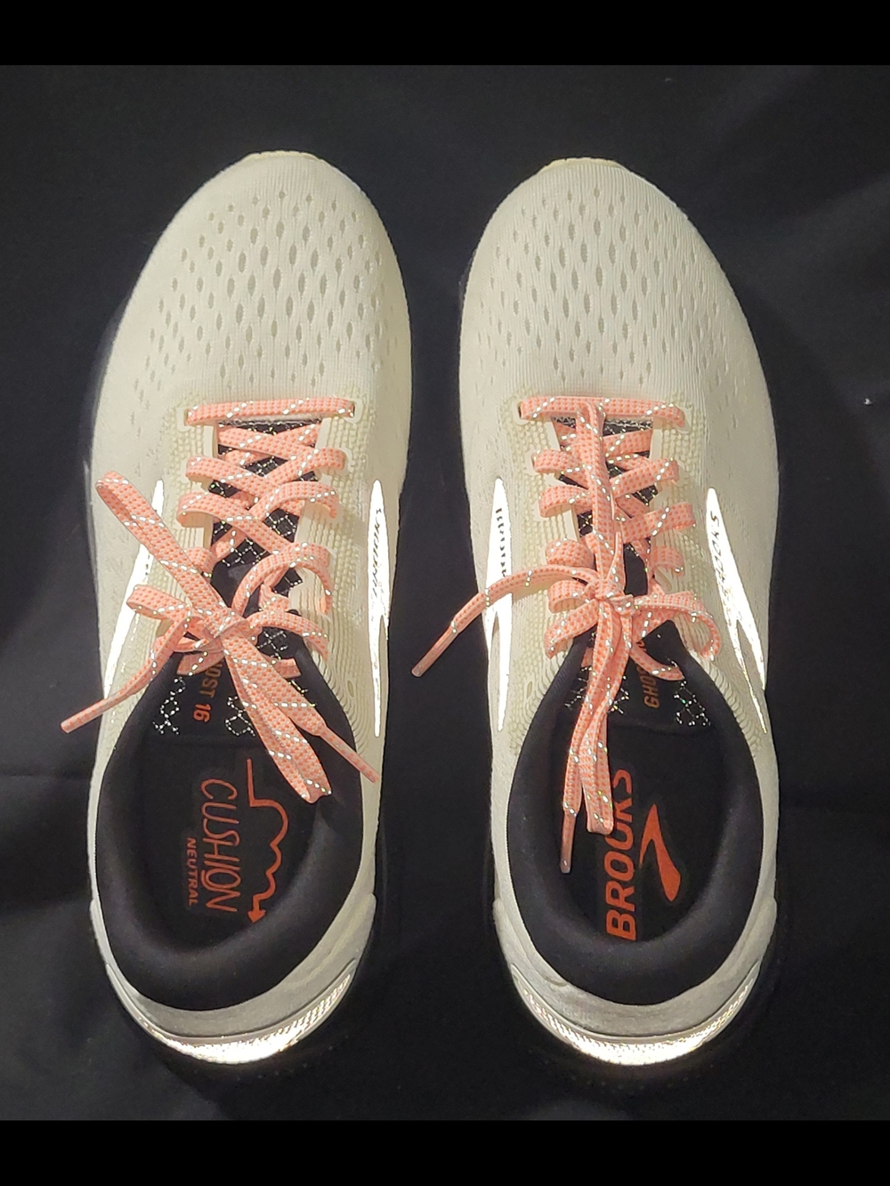 Brooks Women's Running Sneakers in Light Beige with Coral Laces